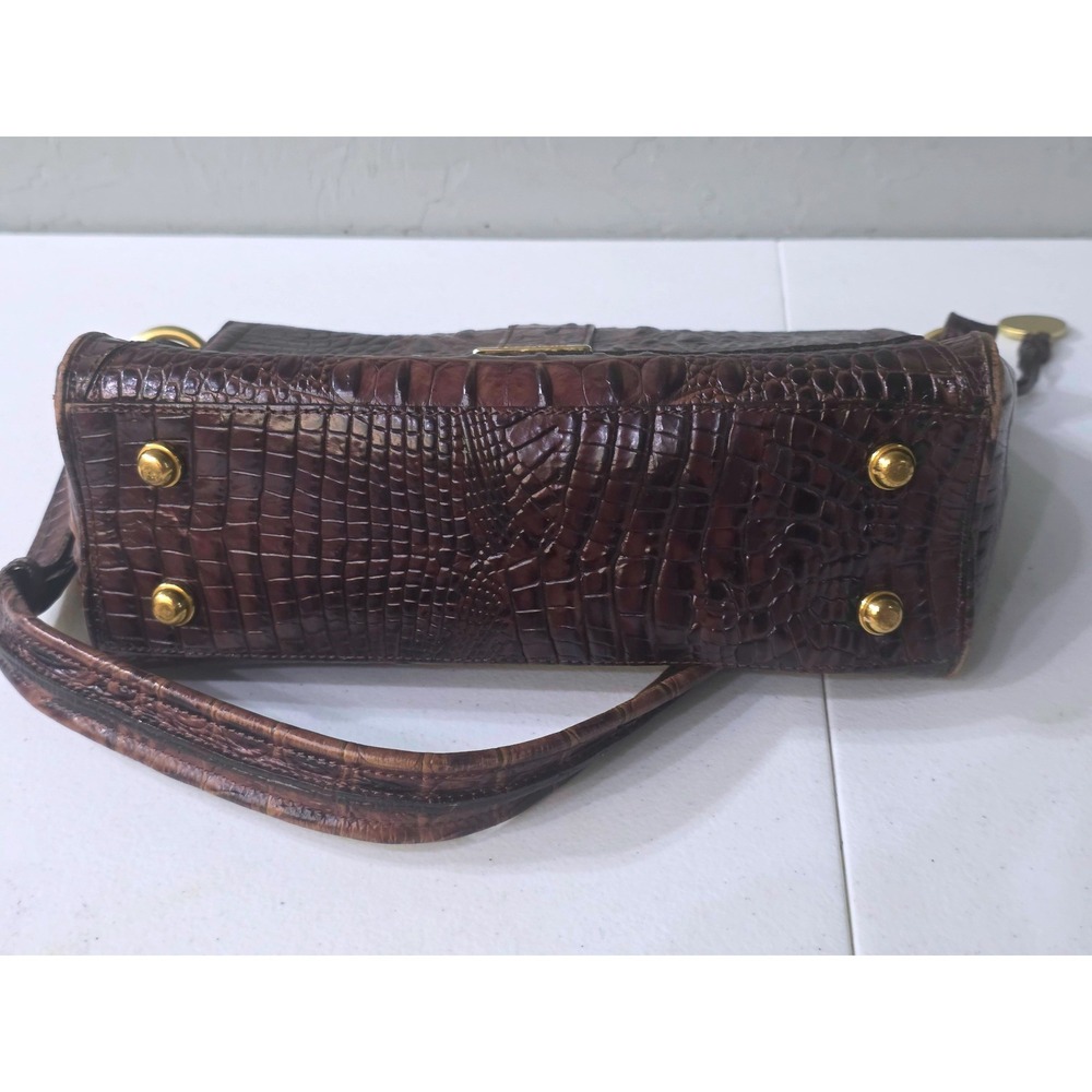 Brahmin Brown Crocodile Embossed Leather Flap Shoulder Bag Gold Logo Hardware - Picture 11 of 14